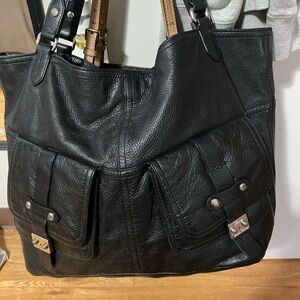Elegant Black Leather Tote Bag by Ralph Lauren